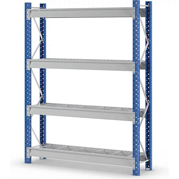 Schwerlast-Großfachregal mit Drahtgitterauflagen Rahmenfarbe Blau HxBxT 2996 x 2410 x 600 mm Grundregal. MAN-1