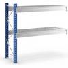 Schwerlast-Großfachregal mit Drahtgitterauflagen Rahmenfarbe Blau HxBxT 1996 x 2330 x 800 mm Anbauregal. MAN