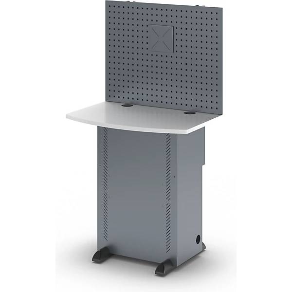 Computerschrank mit Arbeitsplatte und Lochwand blaugrau. TAKKT Industrial & Packaging GmbH 56991949-3