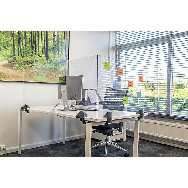 Tischtrennwand für Einzelarbeitsplatz transparent Breite 1200 mm. Smit Visual Supplies BV 57117149-1