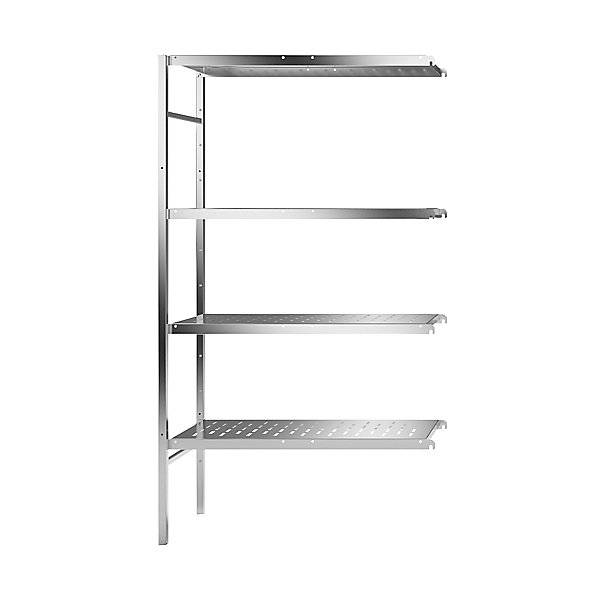 Edelstahl-Steckregal 4 gelochte Fachböden Fachbodenbreite x Tiefe 940 x 440 mm Anbauregal. KEK GmbH 58846649-0
