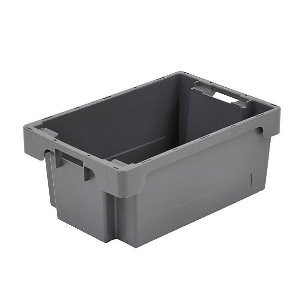 Drehstapelbehälter aus HDPE Volumen 40 l Wände und Boden geschlossen grau. WERIT Kunststoffwerke W. Schneider