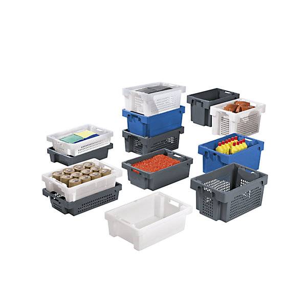 Drehstapelbehälter aus HDPE Volumen 40 l Wände und Boden geschlossen grau. WERIT Kunststoffwerke W. Schneider-1