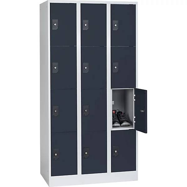 4er-Schließfachschrank Stuttgart 3 Abteile B 900 mm lichtgrau / anthrazitgrau. Eugen Wolf | Metallwarenfabrik