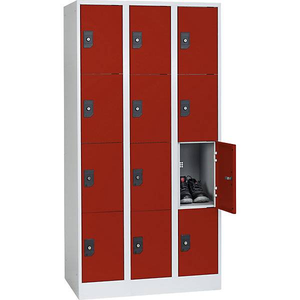 4er-Schließfachschrank Stuttgart 3 Abteile B 900 mm lichtgrau / feuerrot. Eugen Wolf | Metallwarenfabrik GmbH &