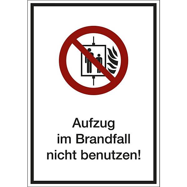 Kombizusatzschild mit Text für Verbotszeichen Aufzug im Brandfall nicht benutzen VE 10 Stk Kunststoff LxHxT 210-0