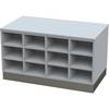 Sitover-Garderobenbank doppelseitig melaminbeschichtet 2 x 9 Fächer Länge 820 mm grau Edelstahlsockel.
