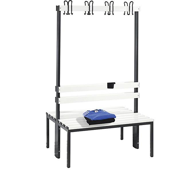 Umkleidebank BASIC doppelseitig Kunststoffleisten Länge 1000 mm reinweiß. C+P 587166 49