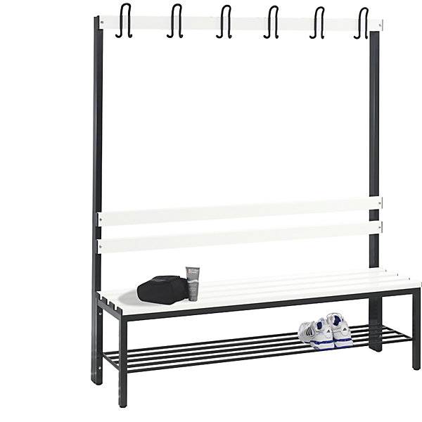 Umkleidebank BASIC einseitig Kunststoffleisten Länge 1500 mm reinweiß Schuhrost. C+P 587191 49