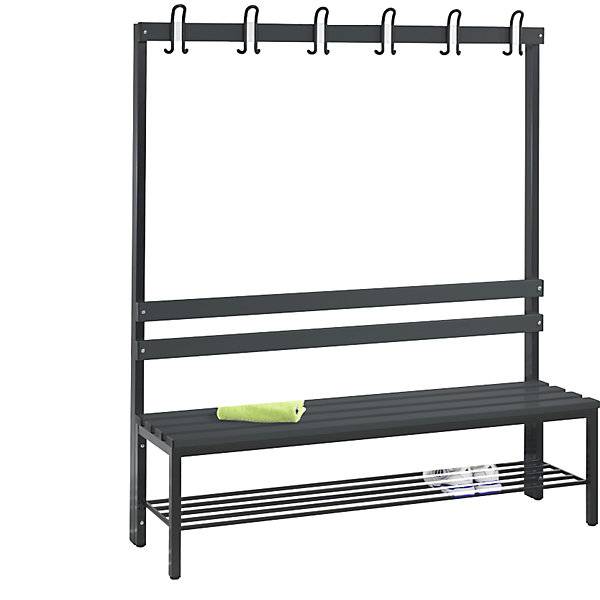 Umkleidebank BASIC einseitig Kunststoffleisten Länge 1500 mm schwarzgrau Schuhrost. C+P Moebelsysteme | GmbH