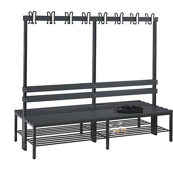 Umkleidebank Basic, doppelseitig, Sitzleisten schwarzgrau, B 1960 mm, mit Schuhrost