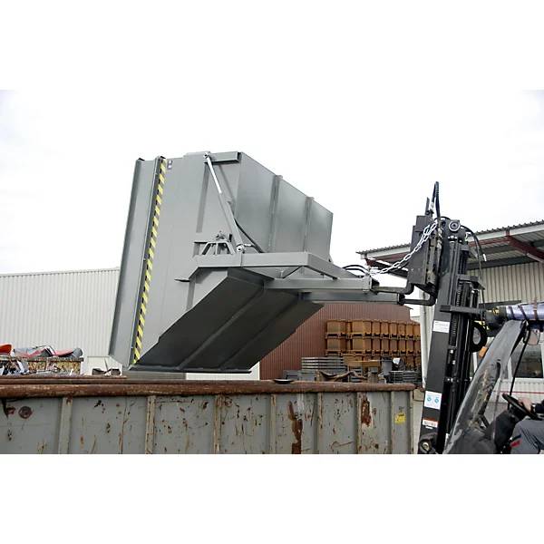 XXL-Kippbehälter mit Aufrichthilfe Volumen 5 m³ mit Aufsatzrahmen und Hydraulik gelborange. TAKKT Industrial &-1