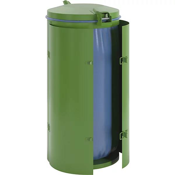 Stahlblech-Abfallsammler für Volumen 120 l mit Doppelflügeltür smaragdgrün mit Metalldeckel. VAR GmbH 61003849