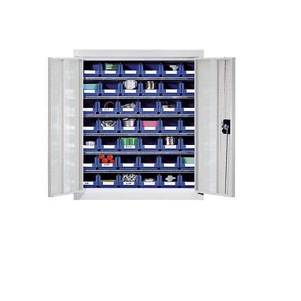 Materialschrank mit Lagerkästen Höhe 780 mm 6 Fachböden lichtgrau. TAKKT Industrial & Packaging GmbH 61012049