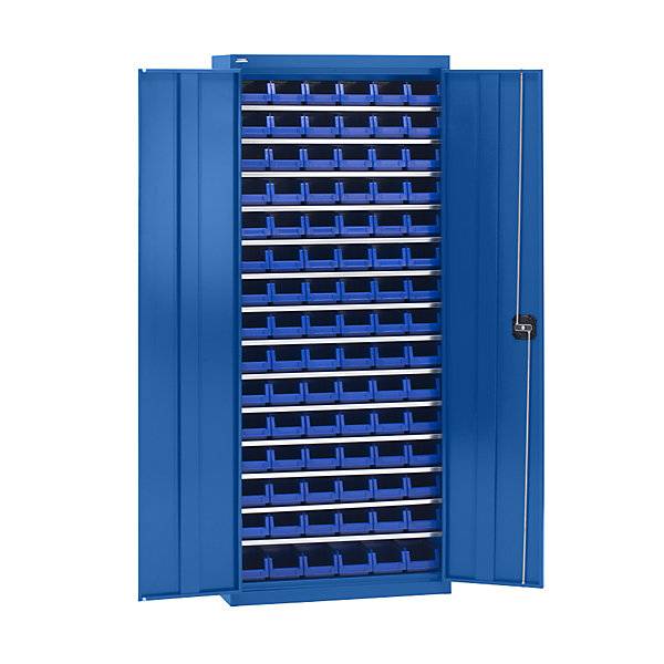 Materialschrank mit Lagerkästen Höhe 1575 mm 14 Fachböden enzianblau. TAKKT Industrial & Packaging GmbH