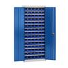 Materialschrank mit Lagerkästen Höhe 1575 mm 14 Fachböden lichtgrau / enzianblau. TAKKT Industrial & Packaging