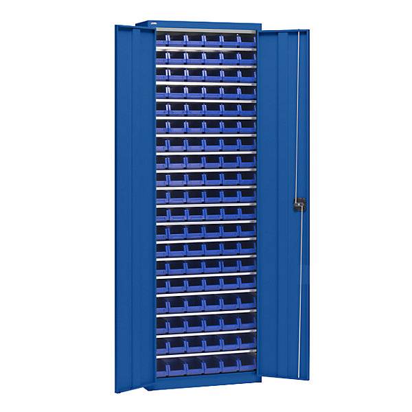 Materialschrank mit Lagerkästen Höhe 2000 mm 18 Fachböden enzianblau. TAKKT Industrial & Packaging GmbH