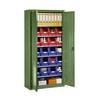 Materialschrank aus Stahlblech mit 20 Sichtlagerkästen resedagrün RAL 6011. eurokraft pro 61019149