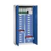 Material- und Schubladenschrank 1 Fachboden 26 Schubladen lichtgrau RAL 7035 / enzianblau RAL 5010. TAKKT