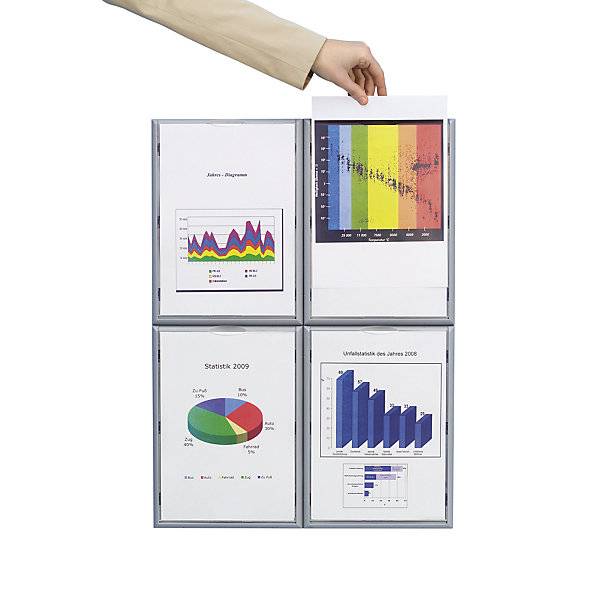 Info-Display Rahmen aus Polystyrol aluminiumfarben HxBxT 322 x 237 x 23 mm DIN A4 VE 4 Stück. PAPERFLOW S.A.S