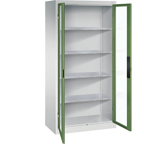 Sichtfenster-Flügeltürschrank HxBxT 1950 x 930 x 500 mm 4 Fachböden lichtgrau / resedagrün. C+P Moebelsysteme |