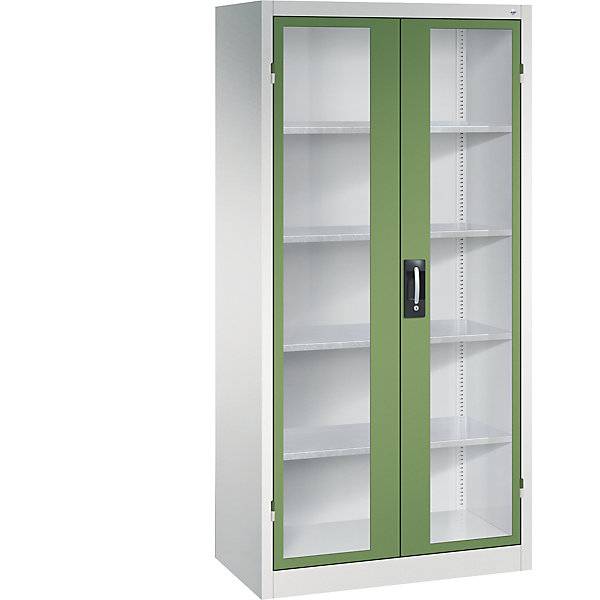 Sichtfenster-Flügeltürschrank HxBxT 1950 x 930 x 500 mm 4 Fachböden lichtgrau / resedagrün. C+P Moebelsysteme |-1