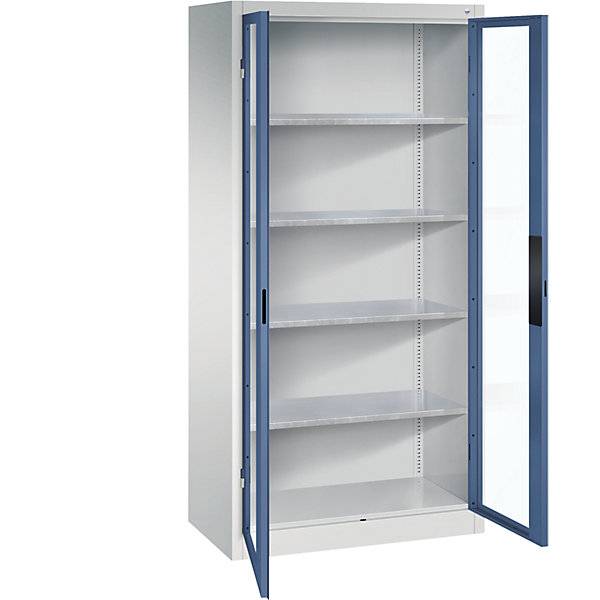 Sichtfenster-Flügeltürschrank HxBxT 1950 x 930 x 500 mm 4 Fachböden lichtgrau / fernblau. C+P Moebelsysteme |