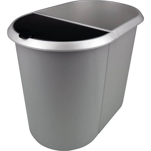 Papierkorb Kunststoff DUO mit zwei Sortierfächern Deckel schwarz Korpus silber VE 2 Stk. Maped Deutschland-0