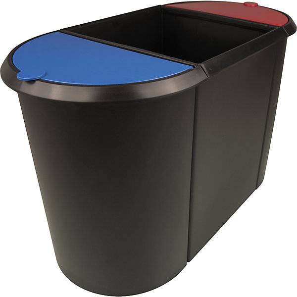 Papierkorb Kunststoff TRIO mit drei Sortierfächern Deckel blau / rot Korpus schwarz VE 2 Stk. Maped-0