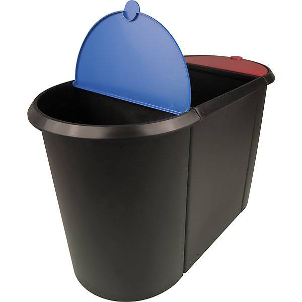 Papierkorb Kunststoff TRIO mit drei Sortierfächern Deckel blau / rot Korpus schwarz VE 2 Stk. Maped-3