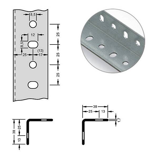 Stahl-Winkelprofil für Baukastensystem 38 x 38 x 17 mm Länge 25 m verzinkt VE 10 Stk. Jul. vom Hofe GmbH &-0