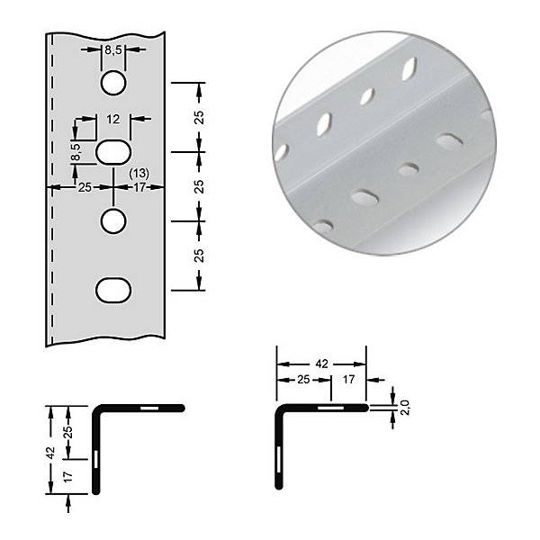 Stahl-Winkelprofil für Baukastensystem 42 x 42 x 2 mm Länge 25 m lichtgrau VE 8 Stk. Jul. vom Hofe GmbH & CO.-0