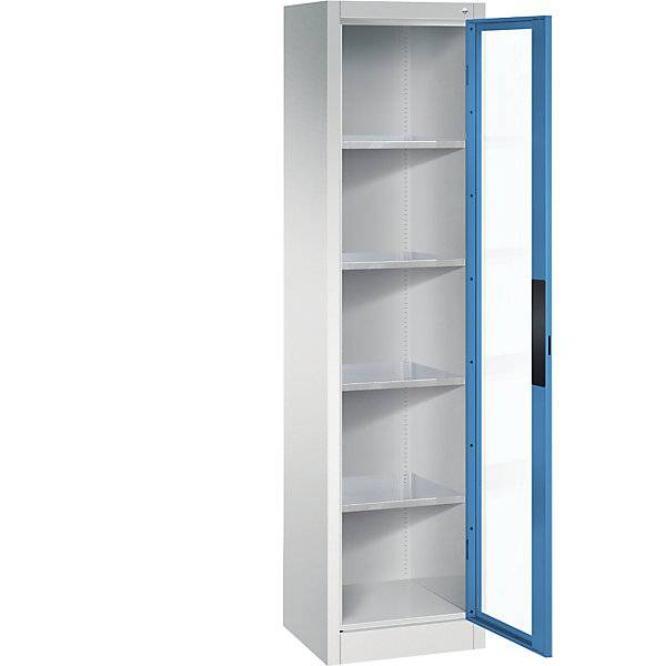 Sichtfenster-Flügeltürschrank HxBxT 1950 x 502 x 400 mm 4 Fachböden lichtgrau / lichtblau. C+P Moebelsysteme |-0