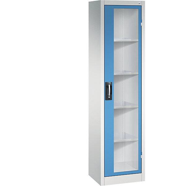 Sichtfenster-Flügeltürschrank HxBxT 1950 x 502 x 400 mm 4 Fachböden lichtgrau / lichtblau. C+P Moebelsysteme |-1