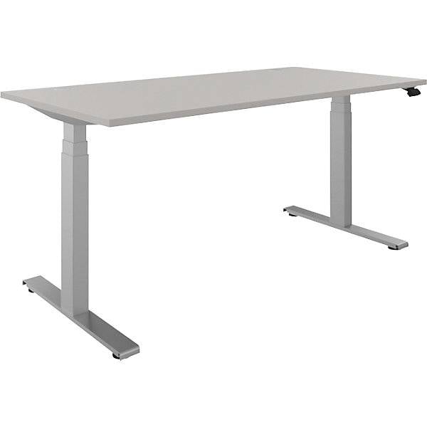 Schreibtisch BOTTOM-UP elektrisch höhenverstellbar gerade BxT 1600 x 800 mm lichtgrau/silber. FM Büromöbel