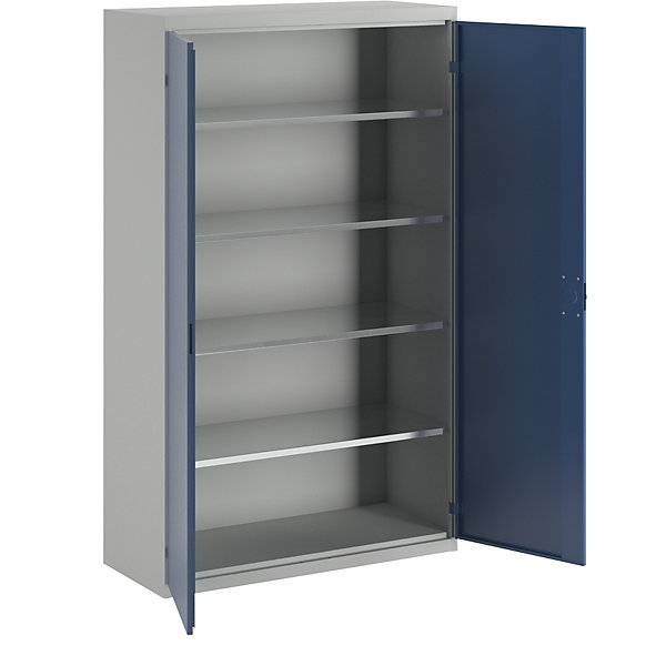 Flügeltürenschrank 4 Fachböden Breite 1200 mm lichtgrau / enzianblau. TAKKT Industrial & Packaging GmbH-0