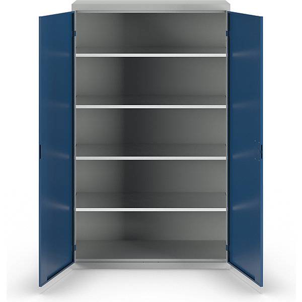 Flügeltürenschrank 4 Fachböden Breite 1200 mm lichtgrau / enzianblau. TAKKT Industrial & Packaging GmbH-1