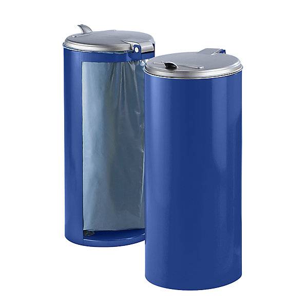 Stahlblech-Abfallsammler für Volumen 120 l Front verblendet blau mit silberfarbenem Kunststoffdeckel. VAR GmbH