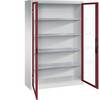 Sichtfenster-Flügeltürschrank HxBxT 1950 x 1200 x 400 mm 4 Fachböden lichtgrau / rubinrot. C+P Moebelsysteme |