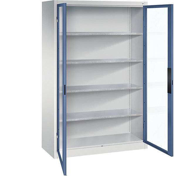 Sichtfenster-Flügeltürschrank HxBxT 1950 x 1200 x 500 mm 4 Fachböden lichtgrau / fernblau. C+P Moebelsysteme |-0