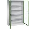 Sichtfenster-Flügeltürschrank HxBxT 1950 x 1200 x 500 mm 4 Fachböden lichtgrau / resedagrün. C+P Moebelsysteme