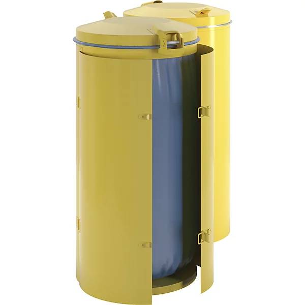 Stahlblech-Abfallsammler für Volumen 120 l mit Doppelflügeltür gelb mit Metalldeckel. VAR GmbH 71346849
