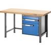 Höhenverstellbare Werkbank Gestellbauweise 1 Schublade 1 Flügeltür Breite 1000 mm anthrazit / blau. TAKKT