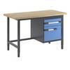 Höhenverstellbare Werkbank Gestellbauweise 1 Schublade 1 Flügeltür Breite 1500 mm anthrazit / blau. TAKKT