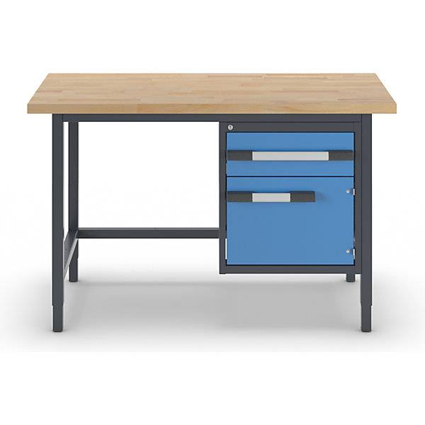 Höhenverstellbare Werkbank Gestellbauweise 1 Schublade 1 Flügeltür Breite 1500 mm anthrazit / blau. TAKKT-2