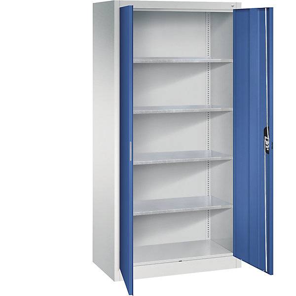 Werkstatt-Flügeltürschrank HxBxT 1950 x 930 x 500 mm lichtgrau / enzianblau. C+P Moebelsysteme | GmbH & CO. KG