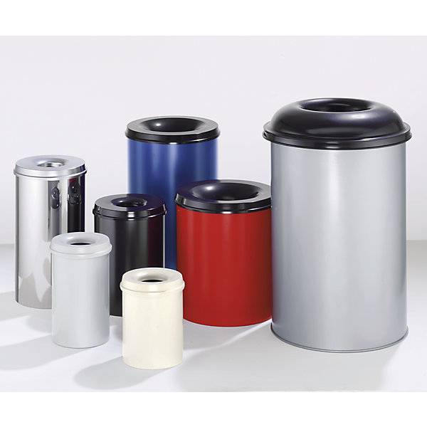 Sicherheits-Papierkorb Stahl selbstlöschend Volumen 50 l HxØ 625 x 335 mm Korpus alusilber / Löschkopf-1