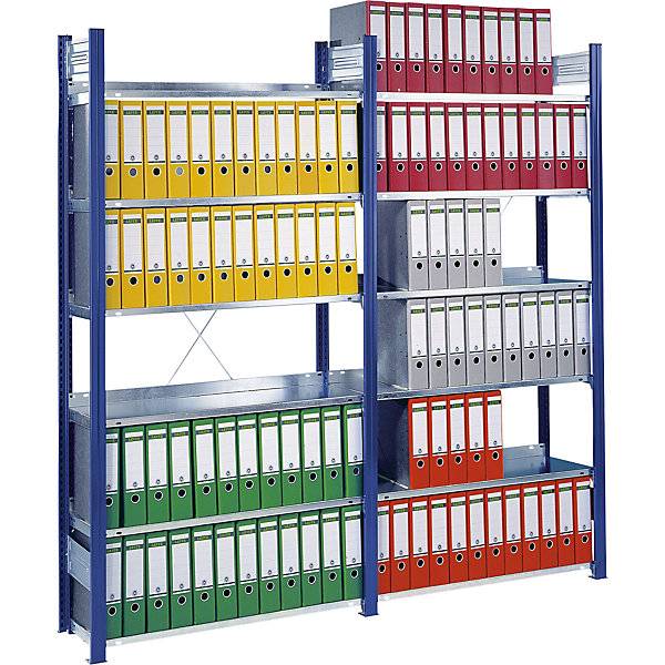 Ordner-Steckregal einseitig Höhe 2350 mm BxT 750 x 300 mm Grundregal blau / grau. Jul. vom Hofe GmbH & CO.-1