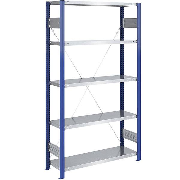 Steckregal Bauart leicht einseitig HxBxT 2000 x 1000 x 400 mm blau/verzinkt Grundregal. TAKKT Industrial &-0