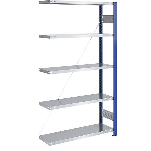 Steckregal Bauart leicht einseitig HxBxT 2000 x 1000 x 400 mm blau/verzinkt Anbauregal. TAKKT Industrial &-0